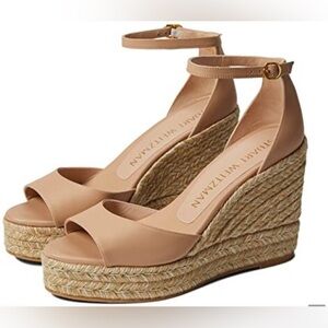 NWOB Stuart Weitzman Nudistcurve Leather Espadrille Wedge Sandals Neutral 7.5B